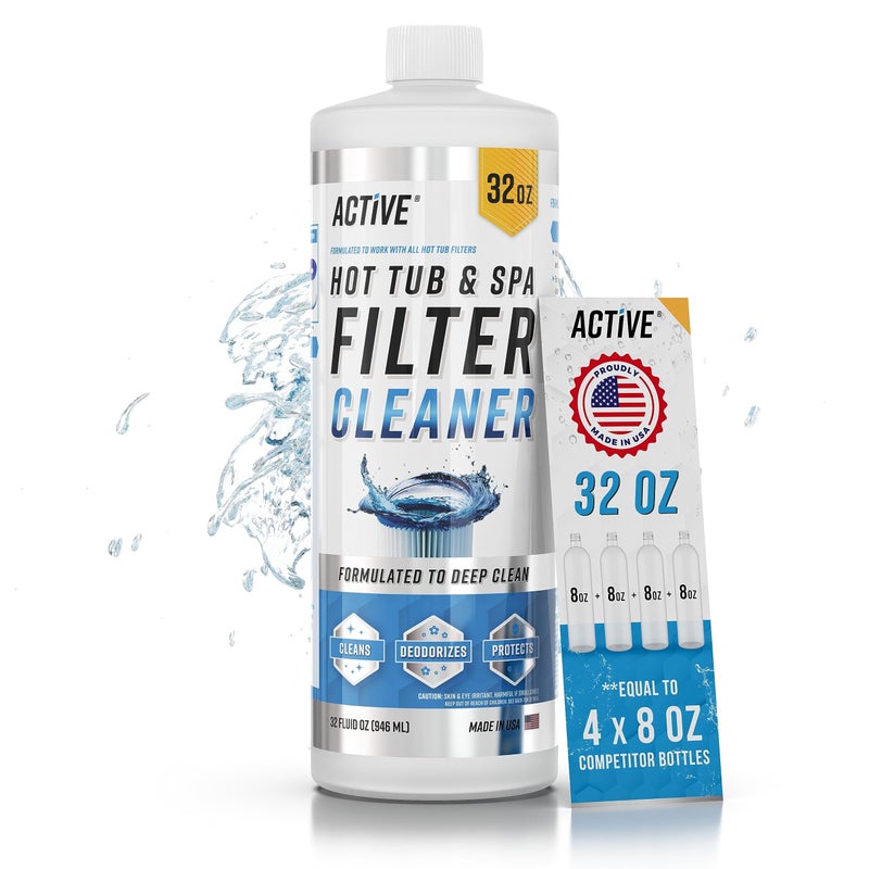 ACTIVE Spa Hot Tub Filter Cleaner - 32oz (2-4 Uses) Cleaning Soaking Solution, Hot Tubs & Pool Cartridge Cleaner, Natural Power Degreaser to Revive & Prolong O-Filters Life Time - Made in USA - Image 1